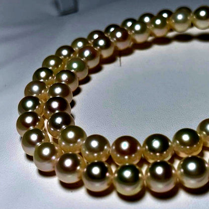 Aqua Pearl Necklace featuring round 6.5~7.0mm Akoya pearls on a 42cm silver chain, white color, elegant design