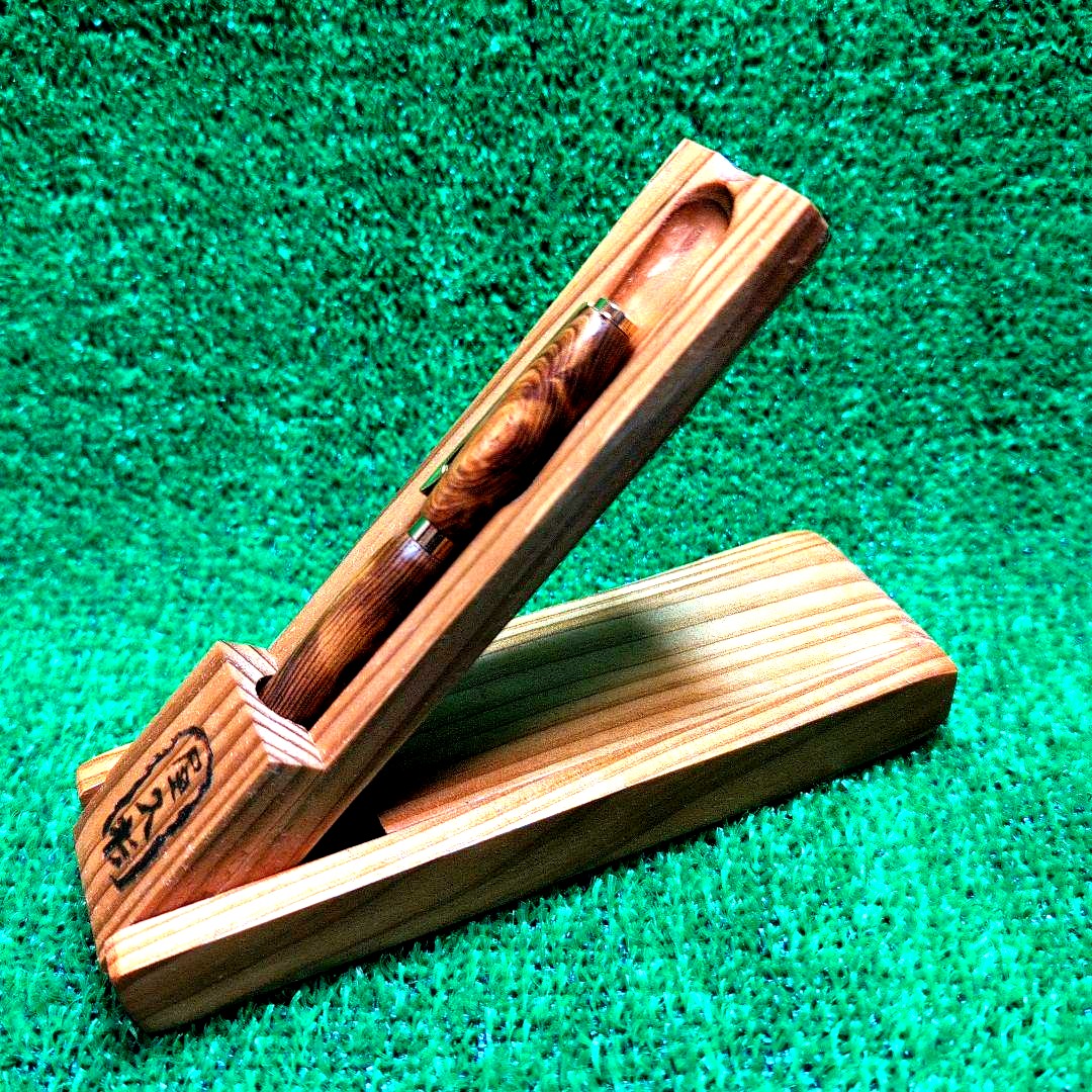 Yaku Sugi wooden ballpoint pen and custom case set with natural wood finish