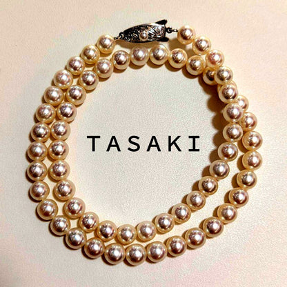 Tasaki Akoya pearl necklace with 6.5-7mm pearls and silver clasp, 42cm length