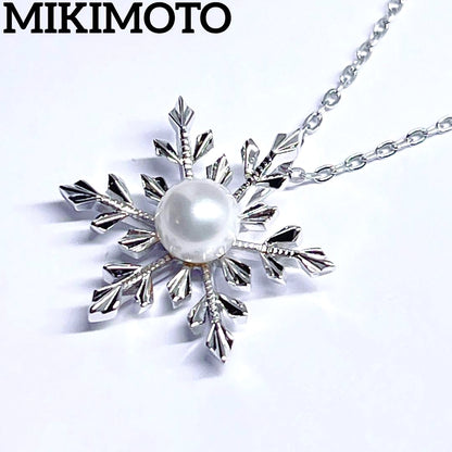 Mikimoto Snowflake pearl necklace with 6.2mm pearls and silver chain 42cm length