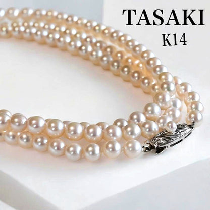 Takatsuki Maki Pearls Long Akoya Necklace with round 6.3-5.8mm pearls and silver clasp on 92cm chain