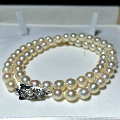 Akoya pearl necklace with round white pearls 6.5-7.0mm and SILVER clasp, 43 cm length