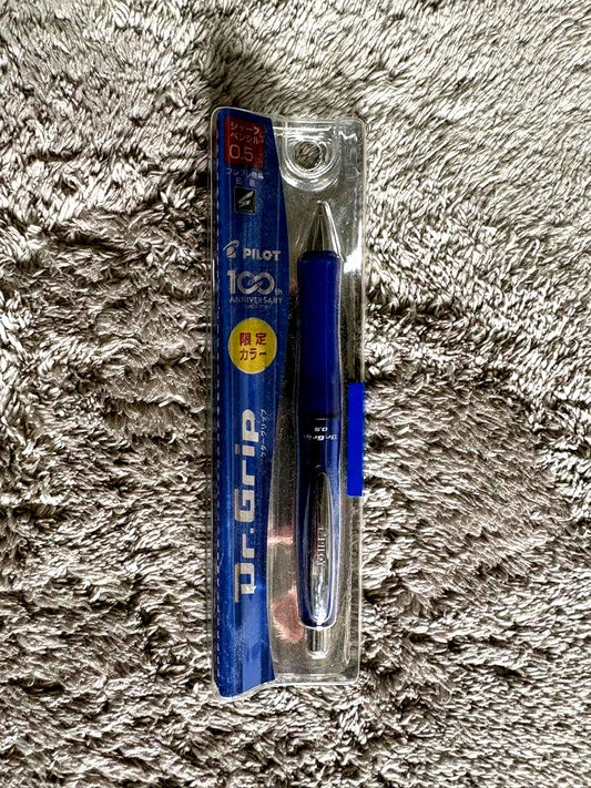 Pilot 100th Anniversary Limited Edition Dr. Grip mechanical pencil in metallic blue, 0.5mm, sleek design