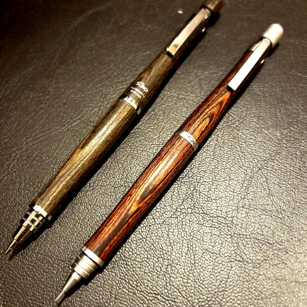 PILOT S30 and S20 wooden slim body pens in dark and light brown with metal clips and thin pen tips