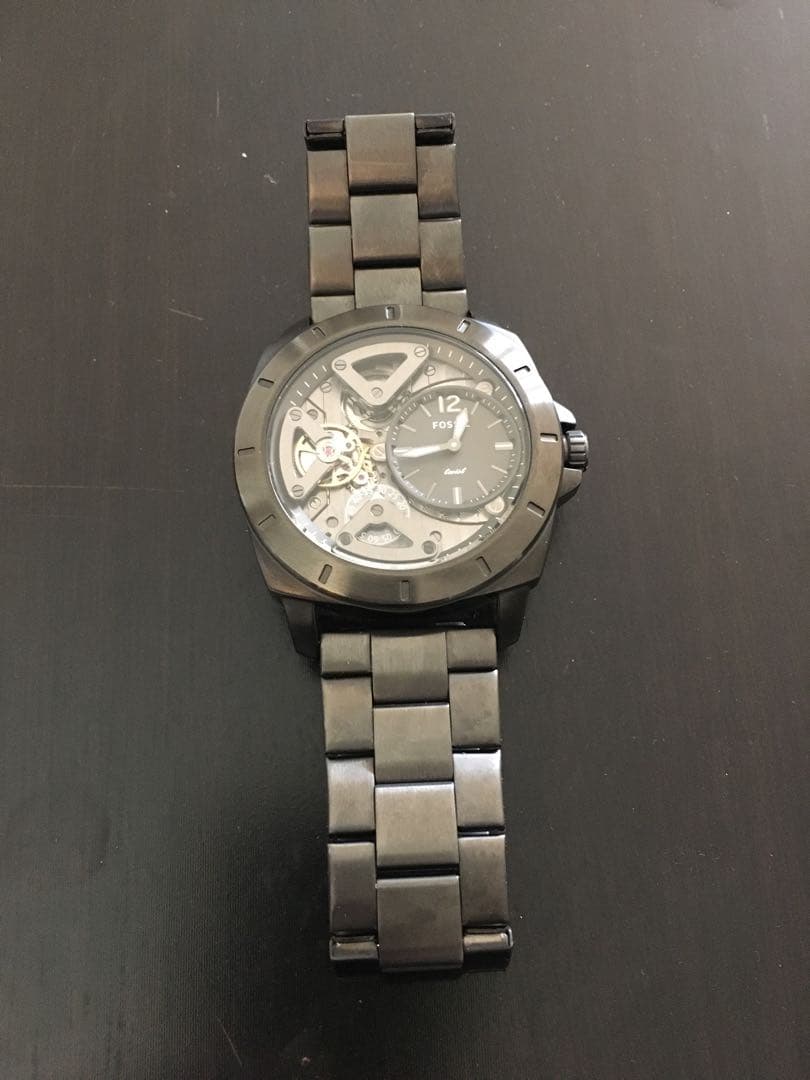 FOSSIL 自動巻き時計 スケルトン ブラック Automatic Men's Watch — Japanese