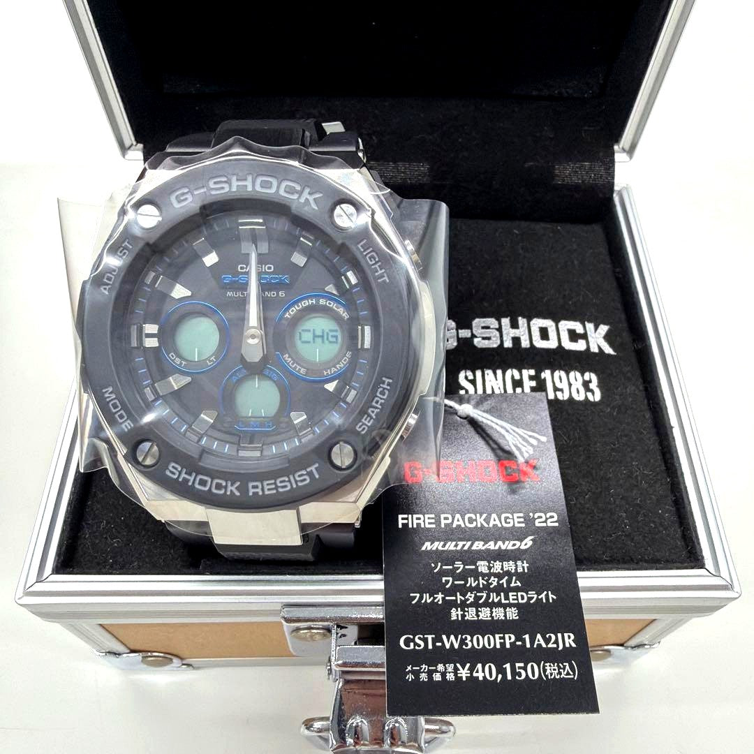Casio G-Steel G-Shock GST-W300FP-1A2JR radio solar watch with blue accents and metal resin fusion design