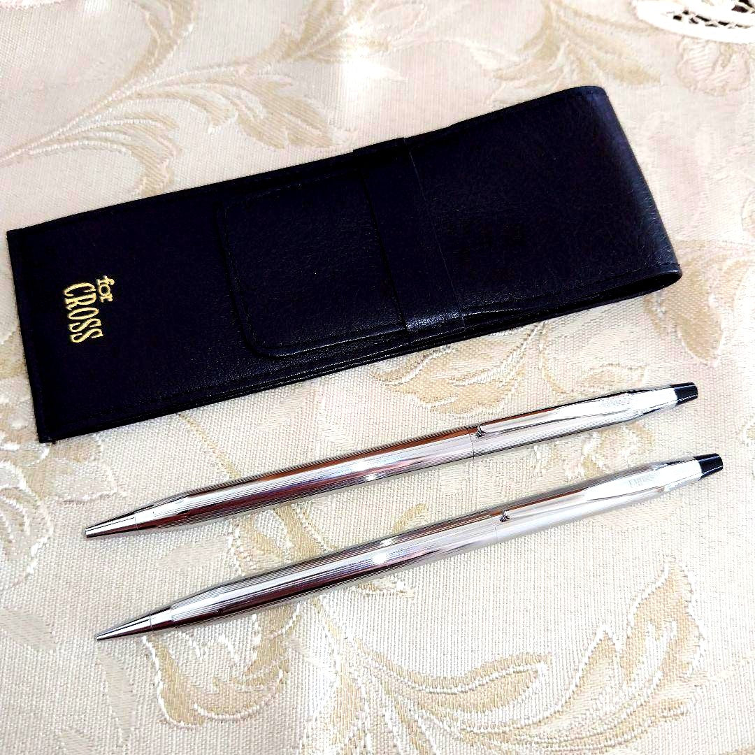 Cross ballpoint pen and mechanical pencil set with black ink and 0.9 mm mechanical pencil in leather case