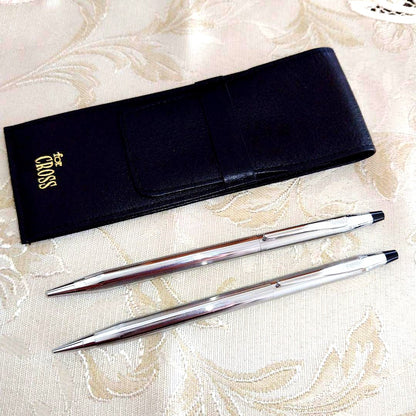Cross ballpoint pen and mechanical pencil set with black ink and 0.9 mm mechanical pencil in leather case