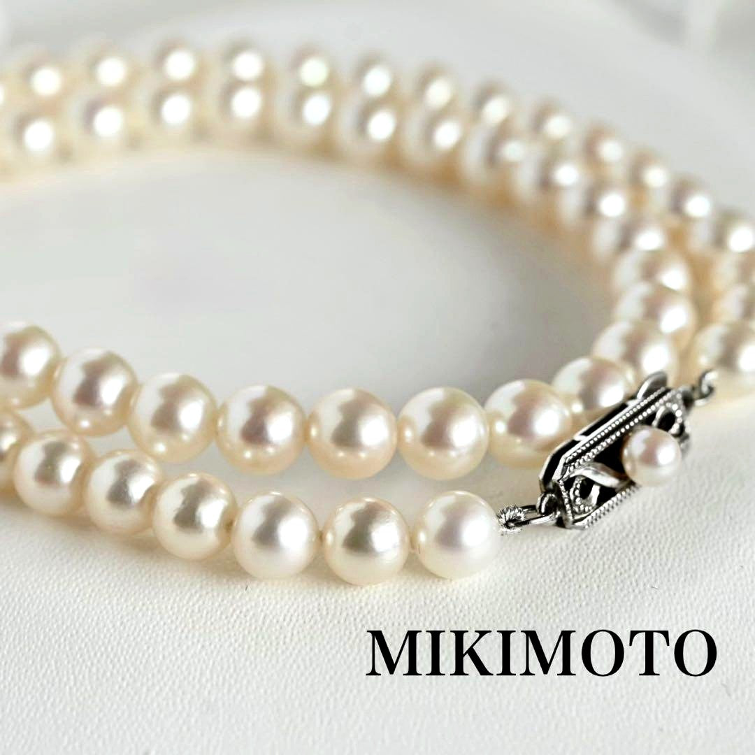Premium Mikimoto Akoya pearl necklace with 6.3-6.7 mm round pearls and flower pearl grade in 42.5 cm length