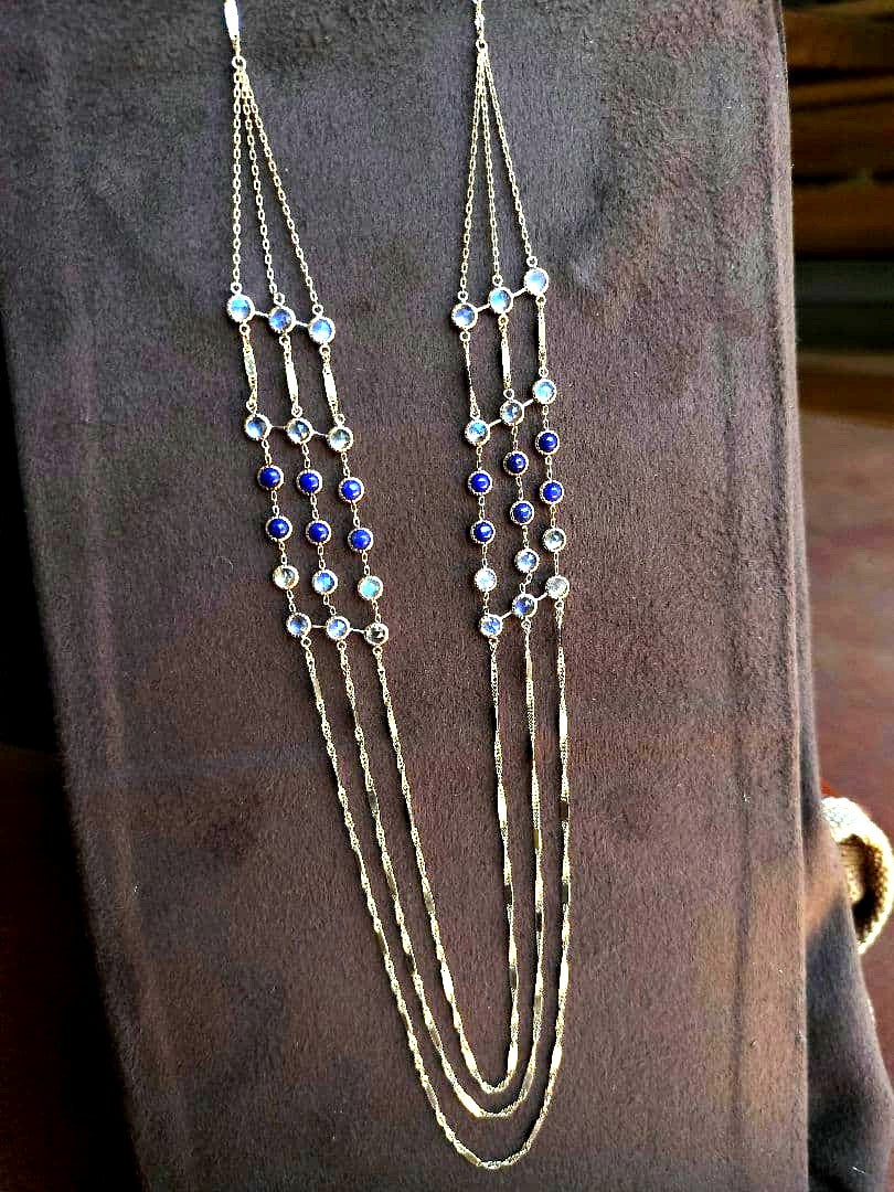 Agete Dreamy Dreamy Long Necklace with 70 cm three-strand 10K gold chain and 36 stones