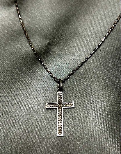 Silver Agate Cross Charm approximately 2.4 cm by 1.5 cm on a 41 cm silver chain