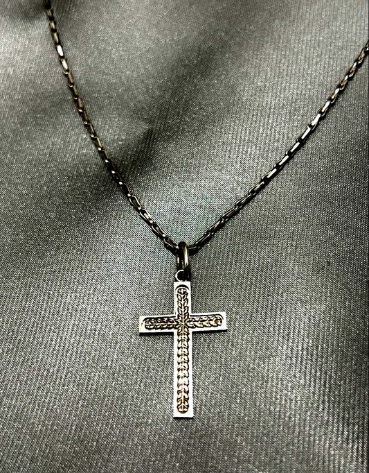 Silver Agate Cross Charm approximately 2.4 cm by 1.5 cm on a 41 cm silver chain