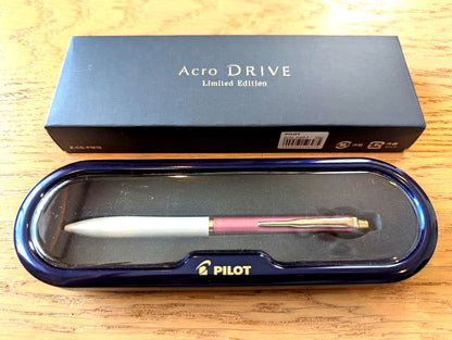 PILOT Acro DRIVE Limited Edition ballpoint pen in white and pink with included dedicated case