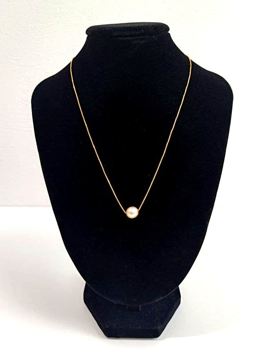 K18 Tasaki single pearl necklace with calm tone pearl on gold chain