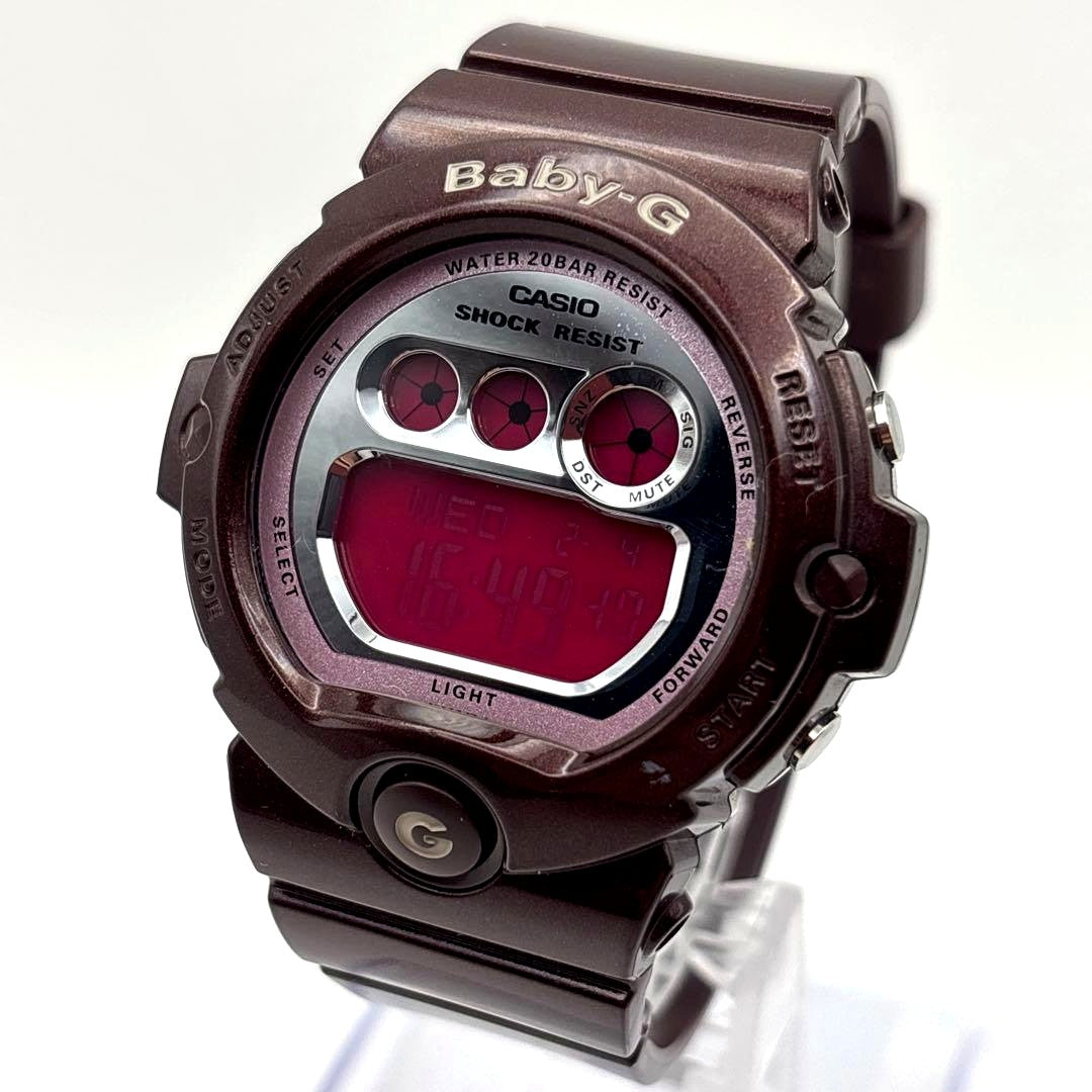 Casio Baby-G BG-6900 Shock-resistant digital wristwatch in Bordeaux color with reversed text display