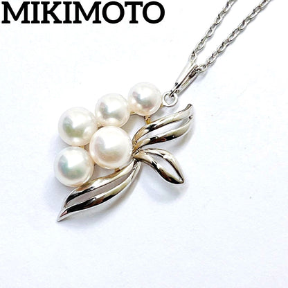 MIKIMOTO Pearl Necklace Flower with 4.9-6.0mm pearls and silver chain, 40cm length