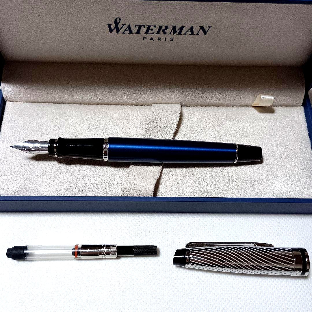 Waterman Expert Deluxe Metallic Blue CT Fountain Pen with metallic blue barrel and silver accents