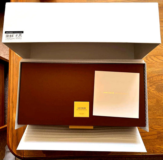 Uni Color 240 Limited Edition pastel colored pencil set in wooden case with instruction booklet and color samples