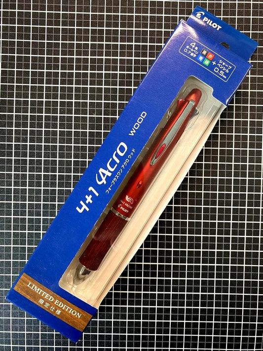 Pilot Acro 4+1 Wood Limited-edition pen in premium red with ballpoint pens and mechanical pencil