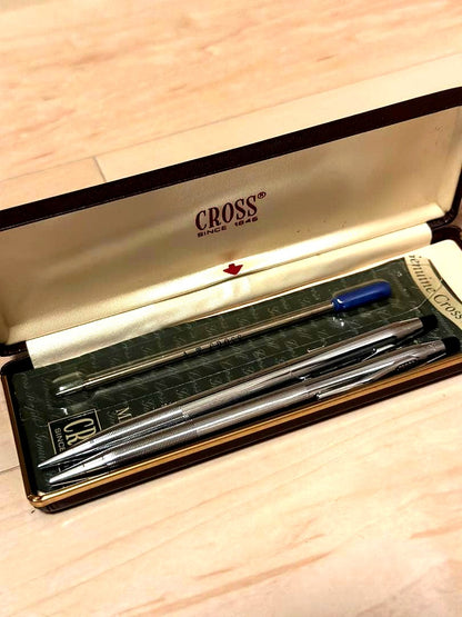 Cross Vintage Blue Ink Ballpoint Pen and Rotating Pencil Set with protective case and blue ink refill
