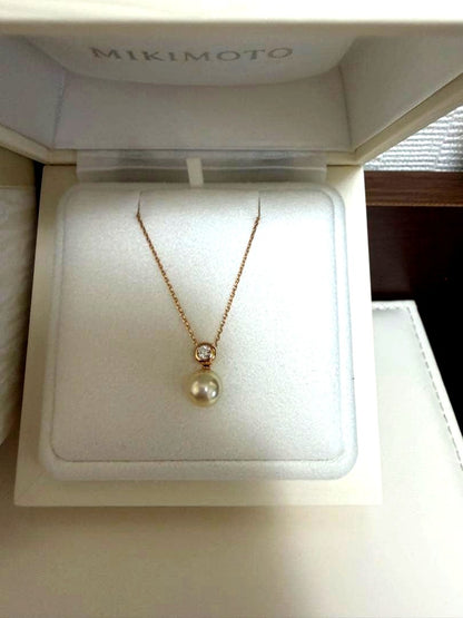 Law Pearl Diamond Pendant Necklace with 7.75mm pearl and diamond set in K18 rose gold