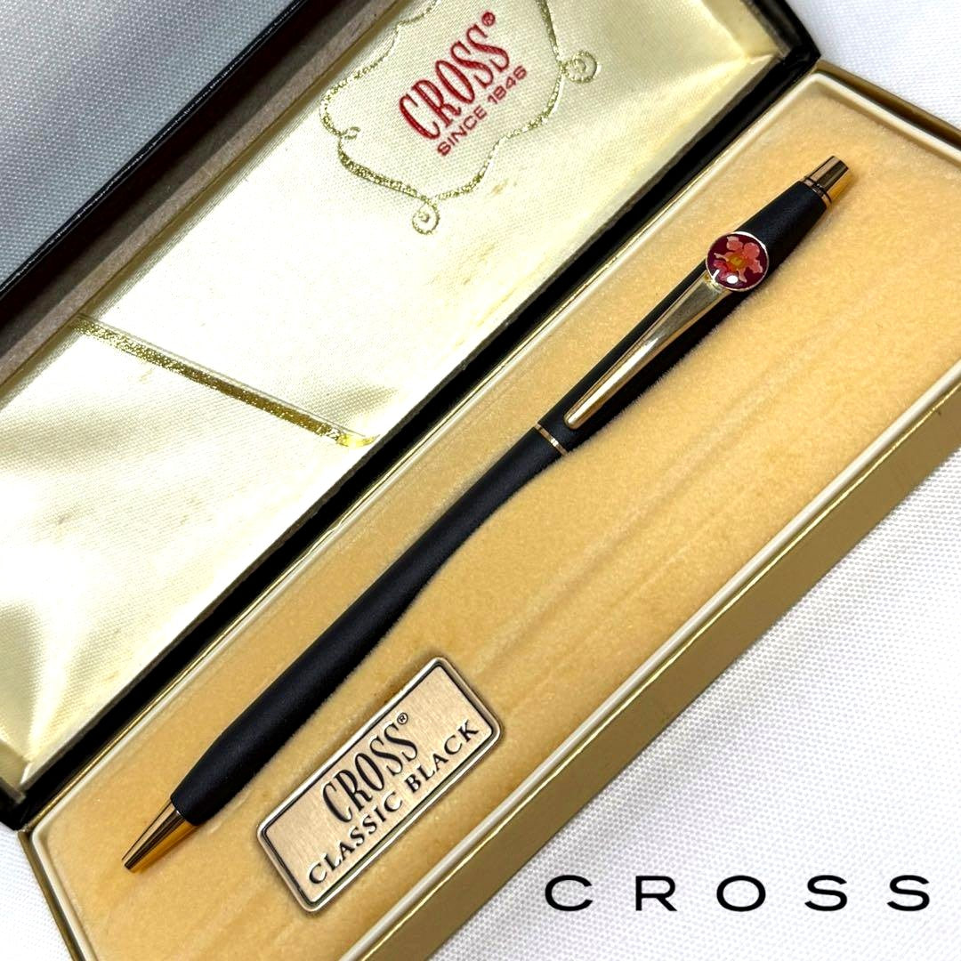 CROSS CLASSIC BLACK ballpoint pen with flower pattern and original box, blue ink, 13.4 cm length