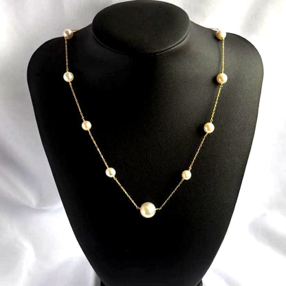 White Jewel Pearl Akoya combo necklace with large 11.3mm pearl and 6-7mm pearls on 42cm silver chain