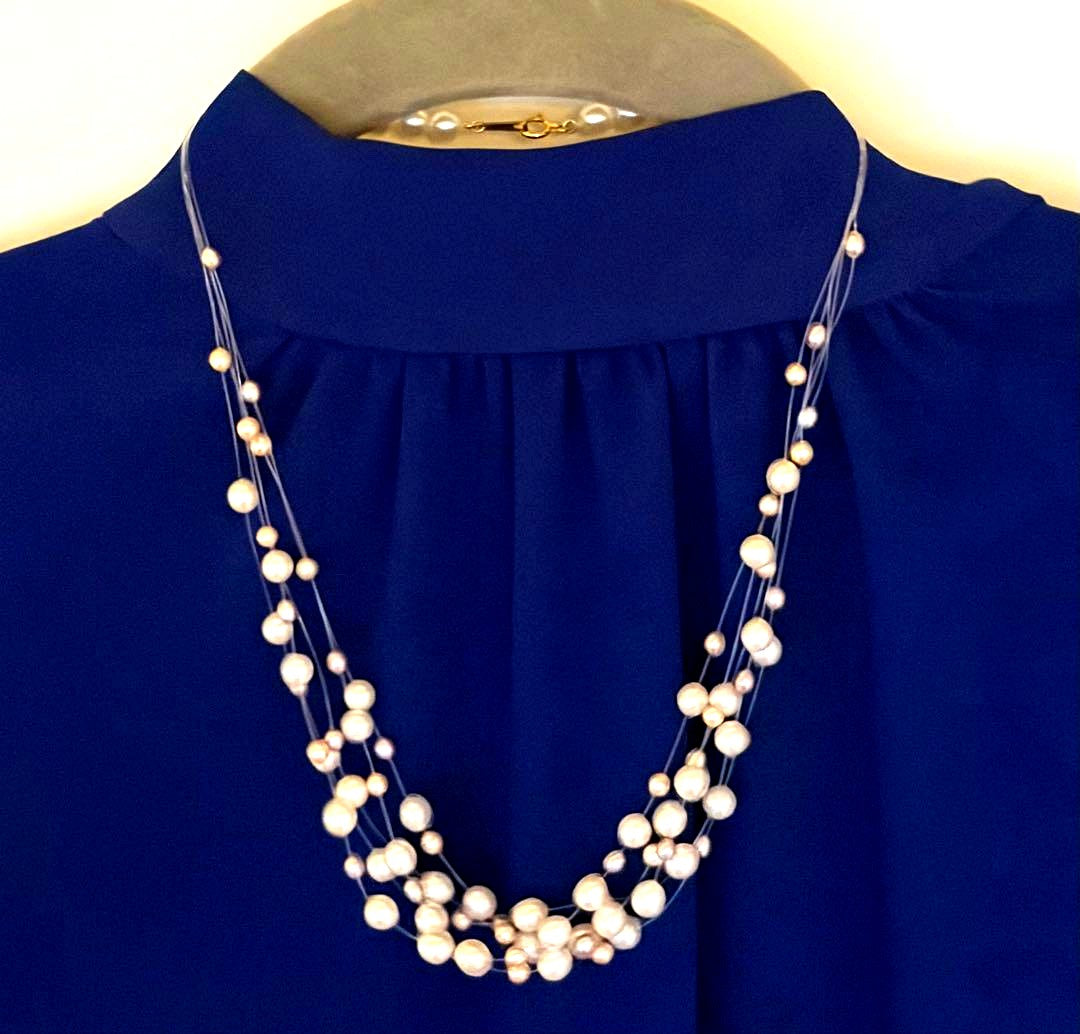 Tasaki K18 46cm multi-string necklace with 7mm white and pink genuine pearls and gold accents