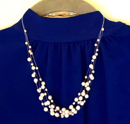 Tasaki K18 46cm multi-string necklace with 7mm white and pink genuine pearls and gold accents