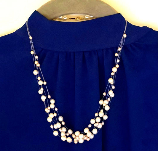 Tasaki K18 46cm multi-string necklace with 7mm white and pink genuine pearls and gold accents