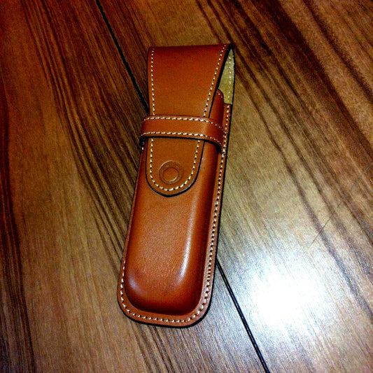 Brown leather pen case by Pilot Somes designed to hold two pens in a simple style