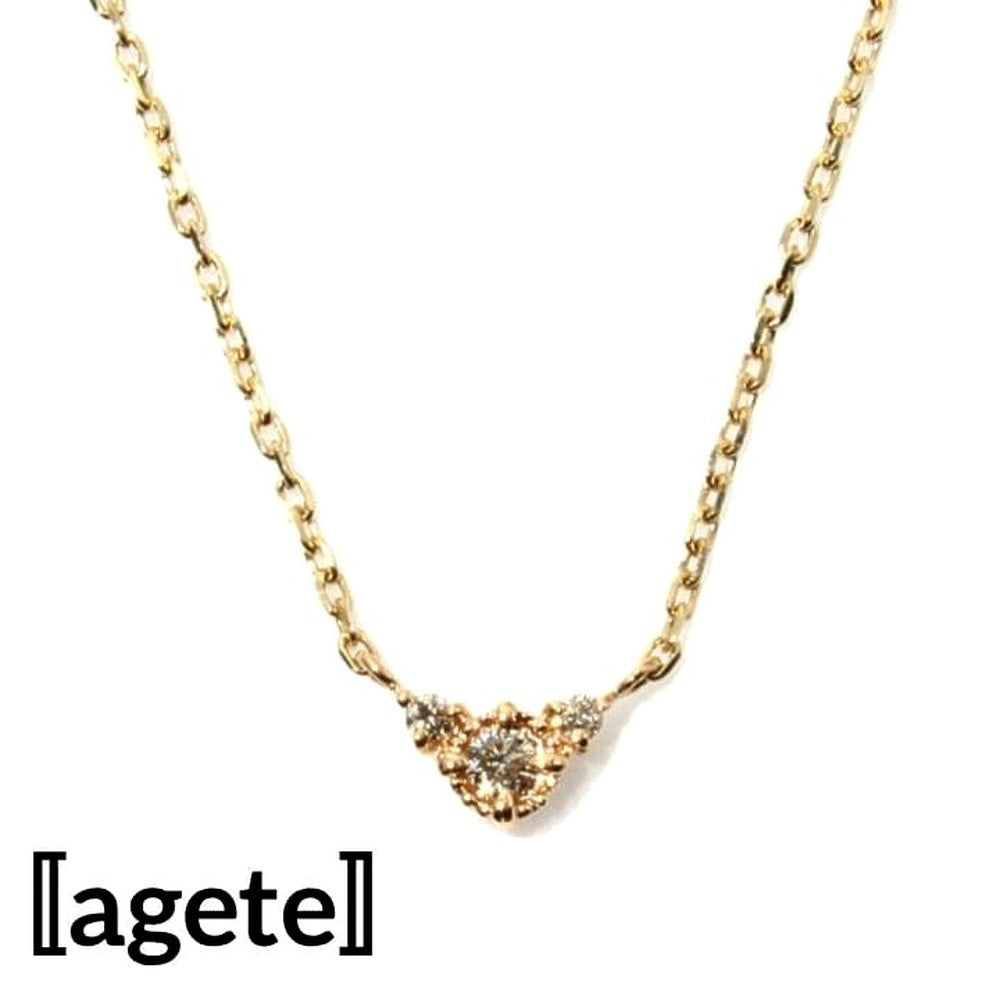 agete diamond necklace 0.03CT in K10 yellow gold with adjustable chain and small diamond pendant