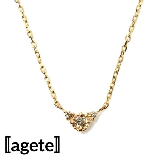 agete diamond necklace 0.03CT in K10 yellow gold with adjustable chain and small diamond pendant