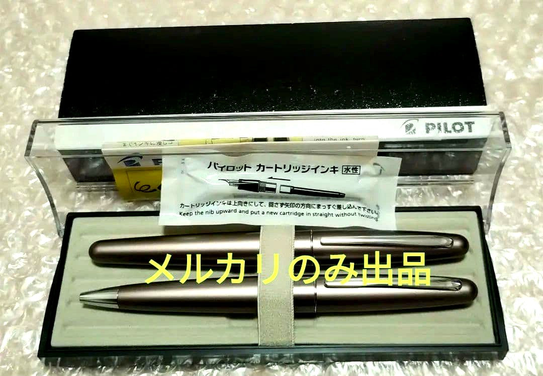 PILOT COCOON fountain pen and medium ballpoint pen set made of titanium with black ink cartridge and instruction manuals