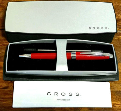 Cross Twist Ballpoint Pen Model 1846 with black ink, red and silver body, includes box and refill