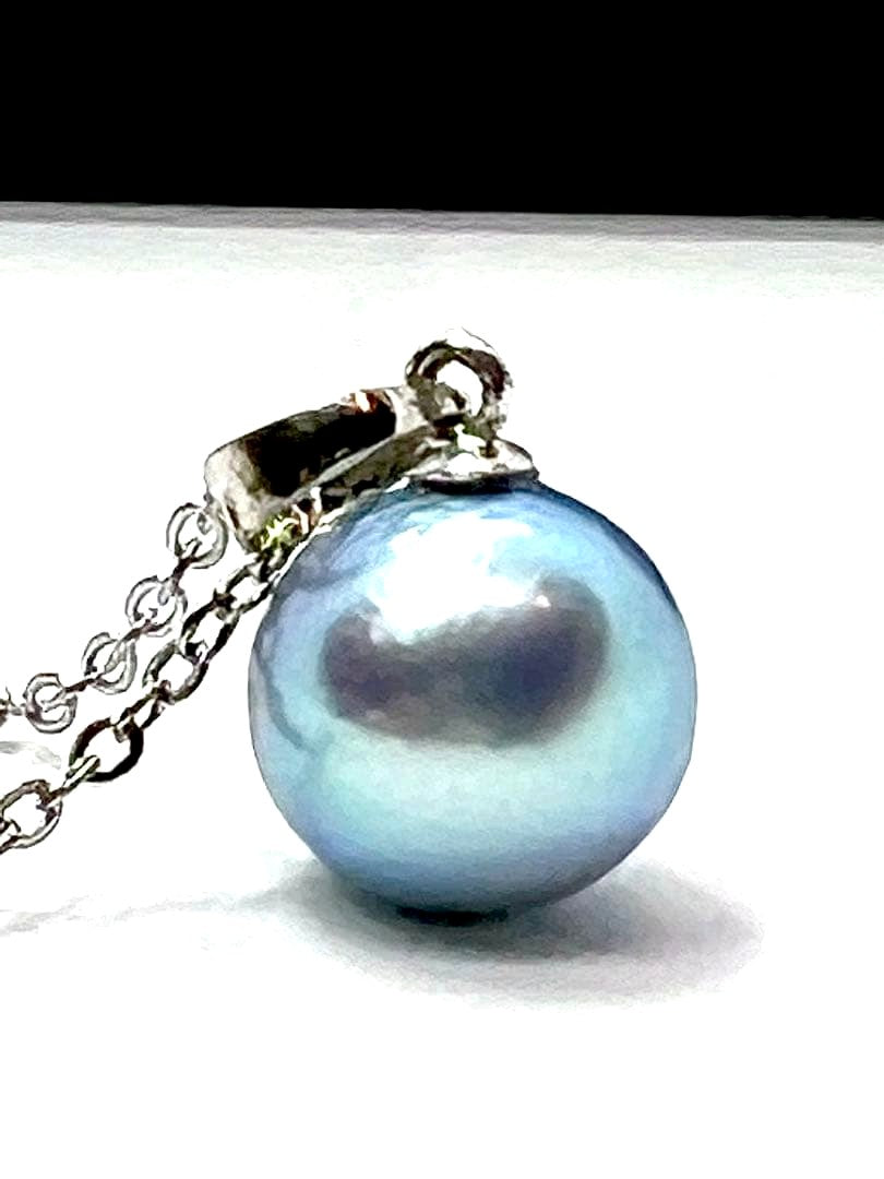 Akoya Pearl 10mm natural round blue indigo pearl necklace with 45 cm length