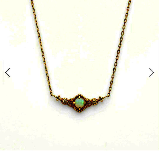 Agete Opal Necklace featuring 10 karat gold chain and diamond decoration