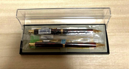 Pilot Cavalier ballpoint pen and mechanical pencil set with red and black marble barrels