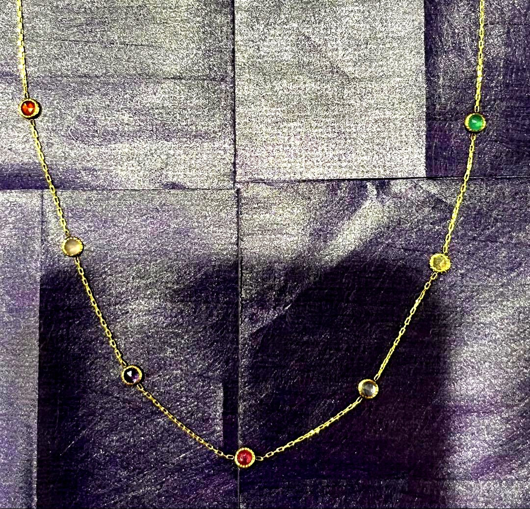 agete Limited K10 necklace with multi-colored stones including ruby, amethyst, and citrine in box