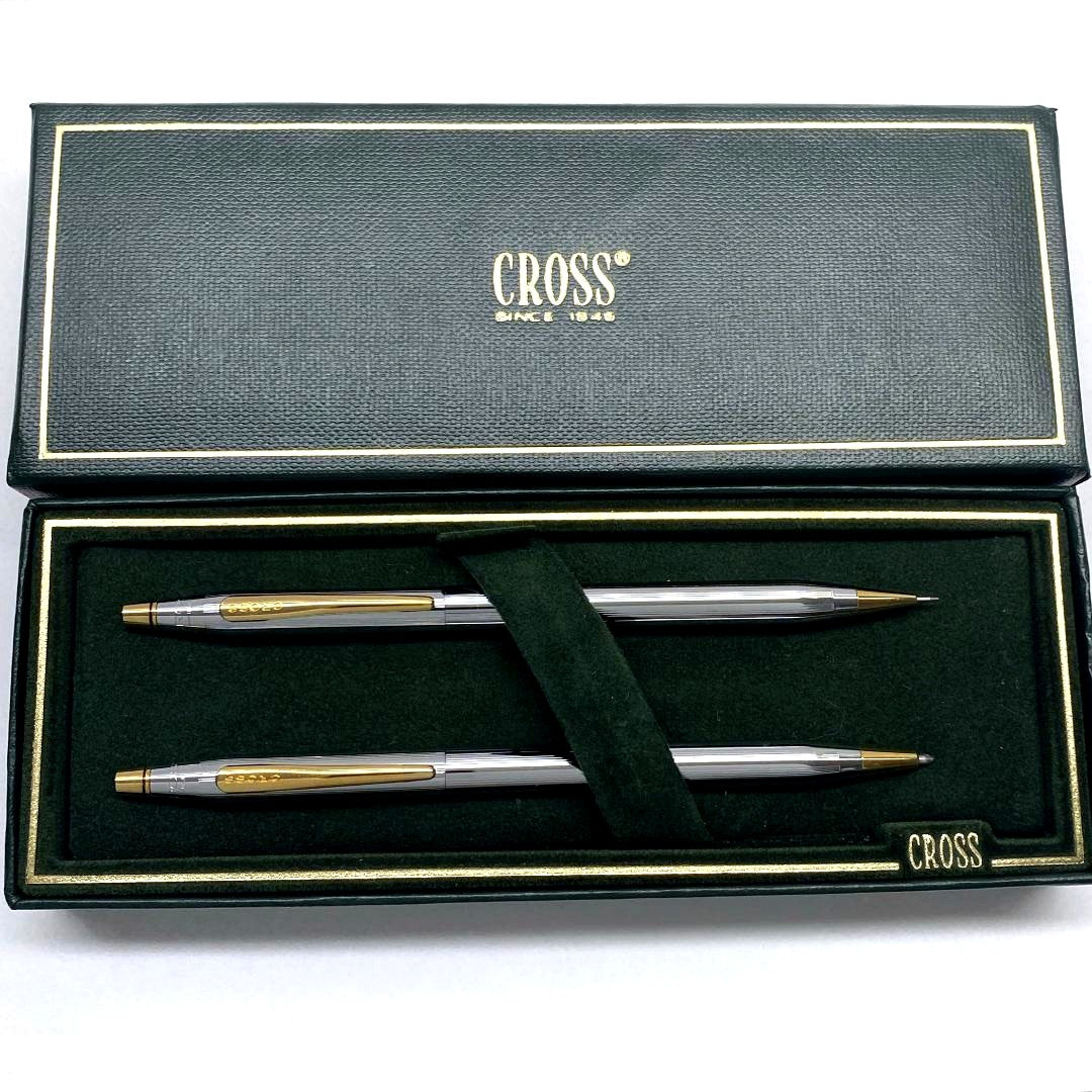 Cross Classic Century USA chrome ballpoint pen and mechanical pencil set with black case and manual