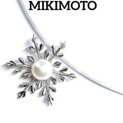 MIKIMOTO pearl necklace choker with crystal accents and 6.2 cm pearl on silver chain 43 cm long