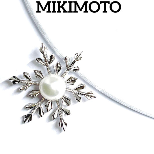 MIKIMOTO pearl necklace choker with crystal accents and 6.2 cm pearl on silver chain 43 cm long