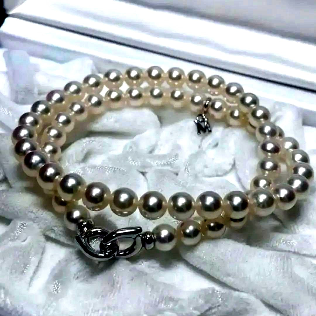 MIKIMOTO K18 Akoya Pearl Necklace featuring 6.0-6.5mm pearls with M charm on a 38cm chain