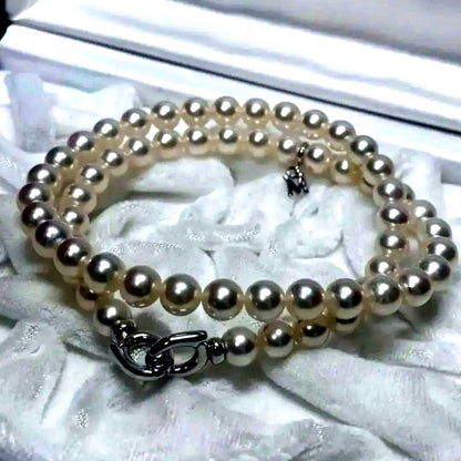 MIKIMOTO K18 Akoya Pearl Necklace featuring 6.0-6.5mm pearls with M charm on a 38cm chain