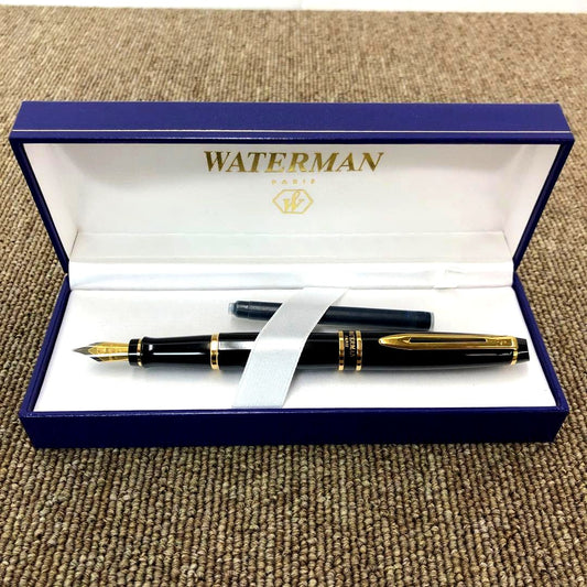 Waterman Expert Essential Black Fountain Pen with fine nib and cap type shown on white background