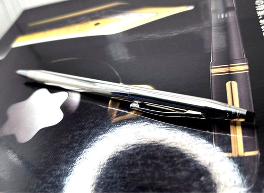 Cross Century Model No 3002 sterling silver ballpoint pen with vertical stripes and hallmark on cap and barrel