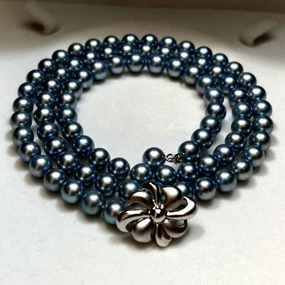 CACHER Teiri-Akoya pearl necklace with 7.5mm pearls on a 65cm silver chain weighing 50 grams