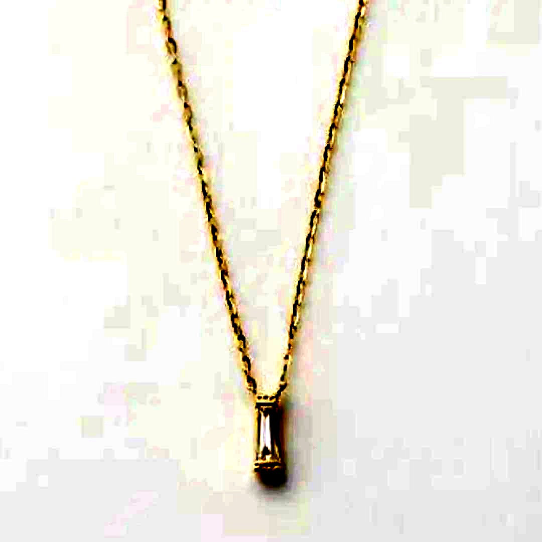 Agete K10 gold necklace with tapered baguette cut diamonds, 39cm length, and delicate pendant
