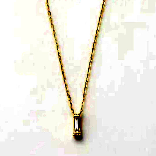 Agete K10 gold necklace with tapered baguette cut diamonds, 39cm length, and delicate pendant
