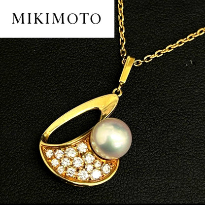 MIKIMOTO K18 gold necklace with a 7.7mm pearl and 0.32 carat diamond on a 50.3 cm chain